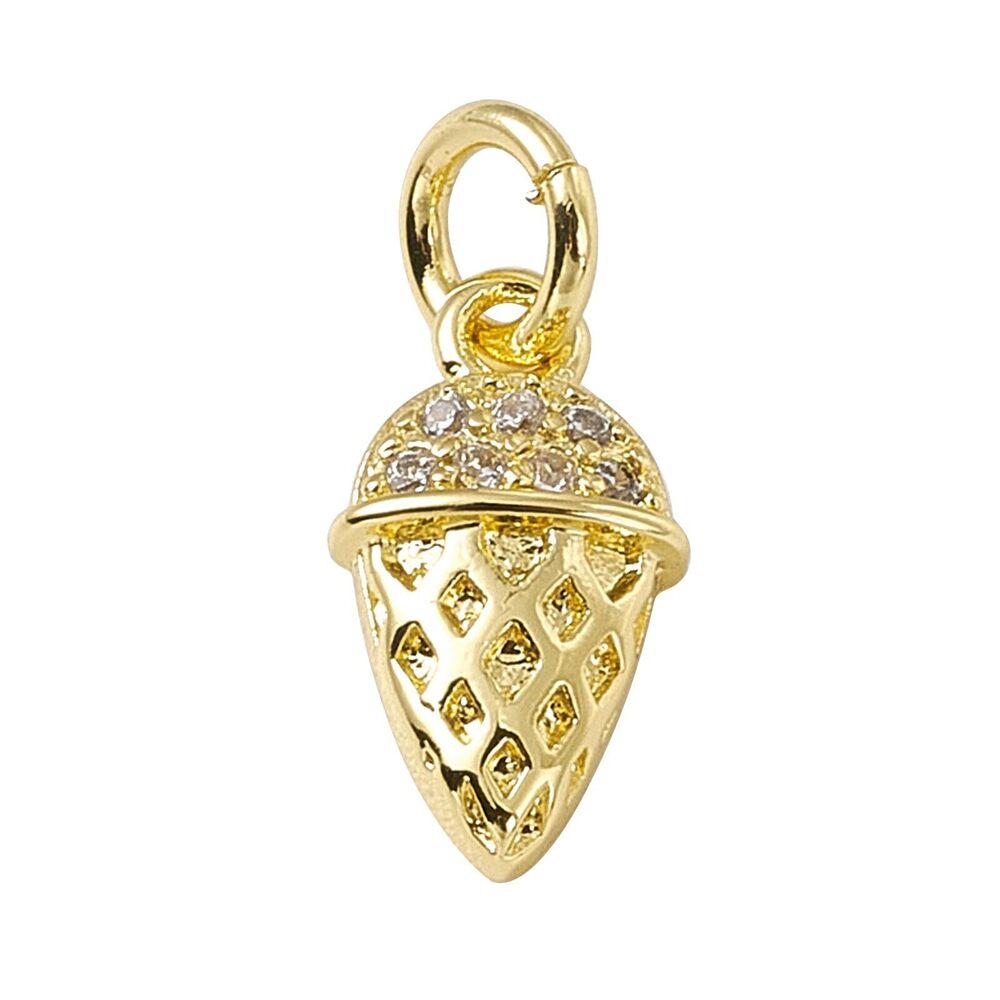 7172 10 pcs Golden Color Ice Cream Theme Brass Pave Cubic Zirconia Charms